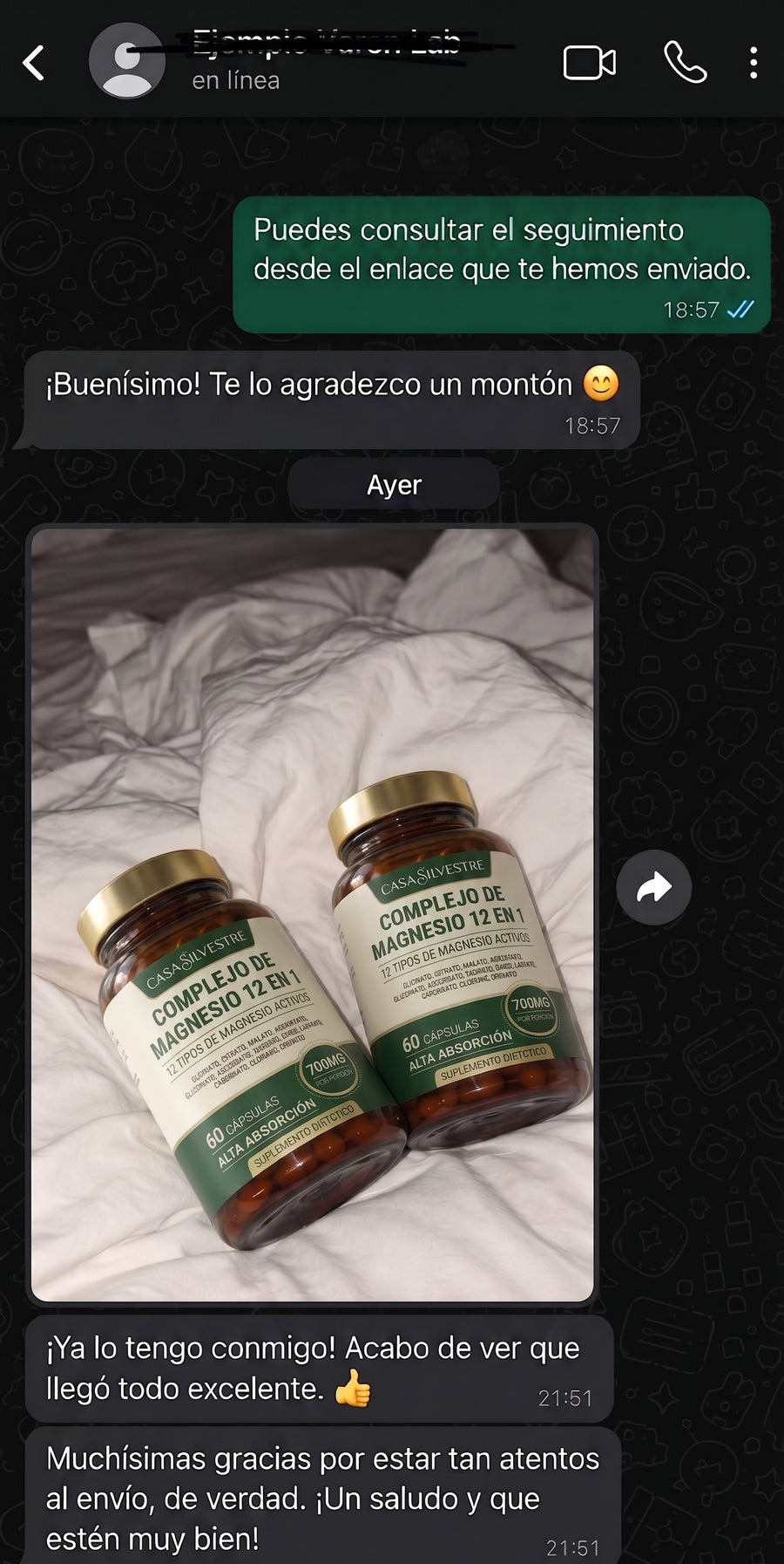 Conversación con un cliente que recibió su pedido