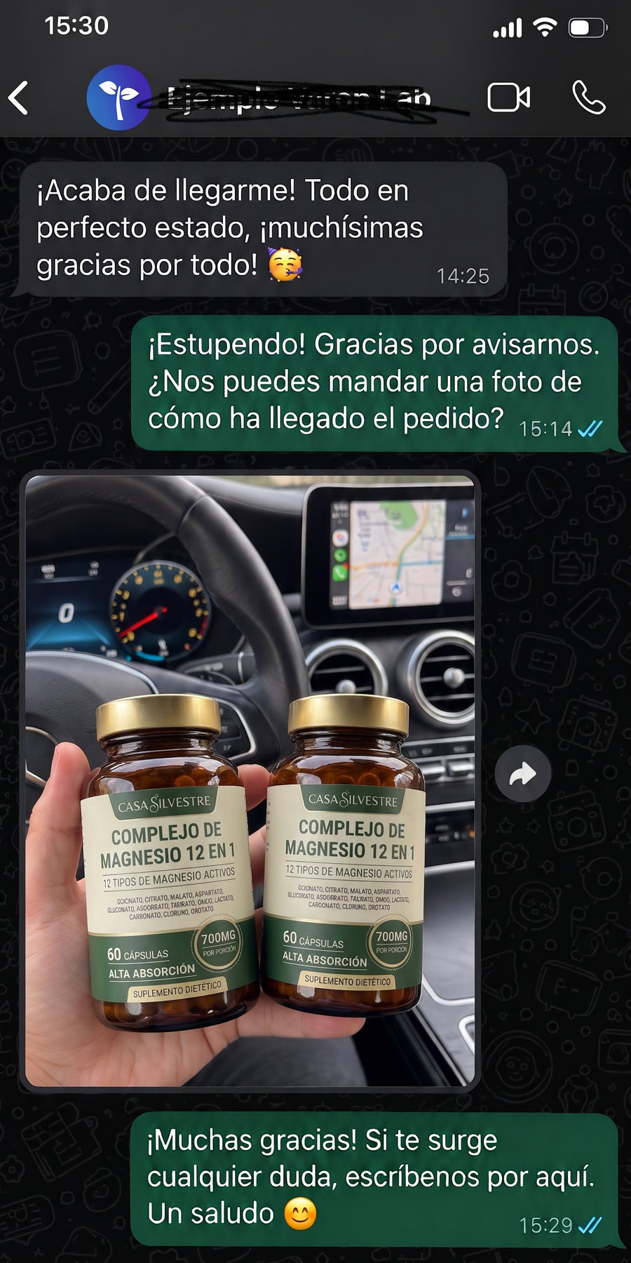 Conversación con un cliente que recibió su pedido